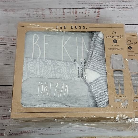 Rae Dunn Grey Fair Isle Sleepwear Pajama Gift Set Be Kind Loungewear Size Large - Picture 9 of 9